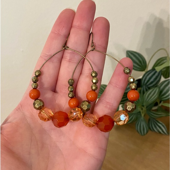 Beautiful Boho Orange & Bronze Dangle Statement Earrings - Picture 3 of 3